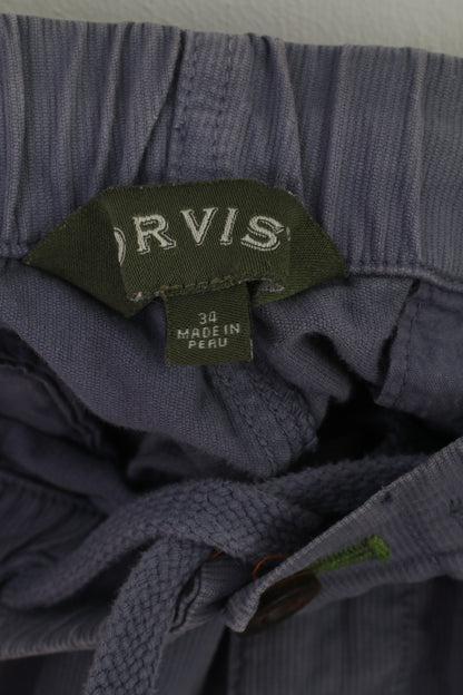 Orvis Men 34 Shorts Blue Cotton Multi Pockets Retro Style Waist Band