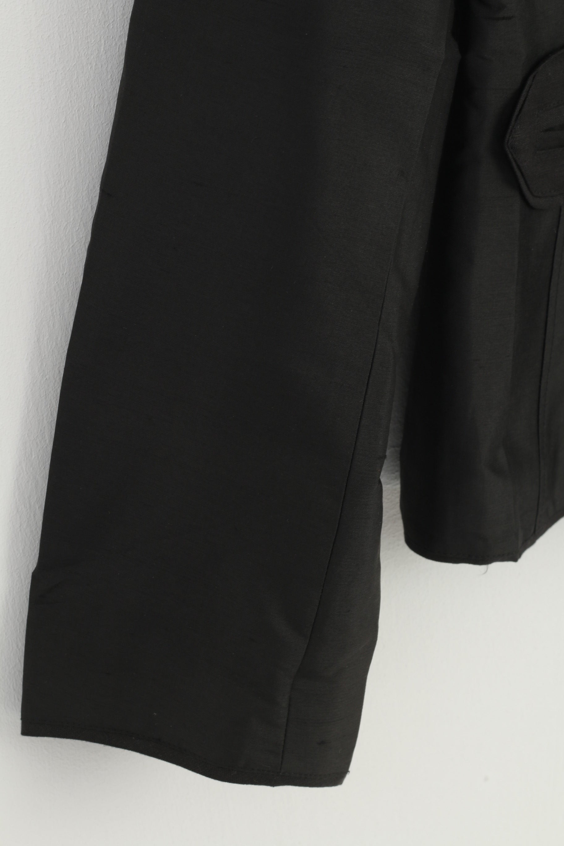 Taifun Collection Women 40 M Silk Blazer Black Single Breasted Shiny Shoulder Pads Pocket Jacket