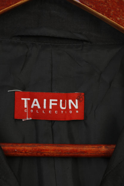 Taifun Collection Women 40 M Silk Blazer Black Single Breasted Shiny Shoulder Pads Pocket Jacket