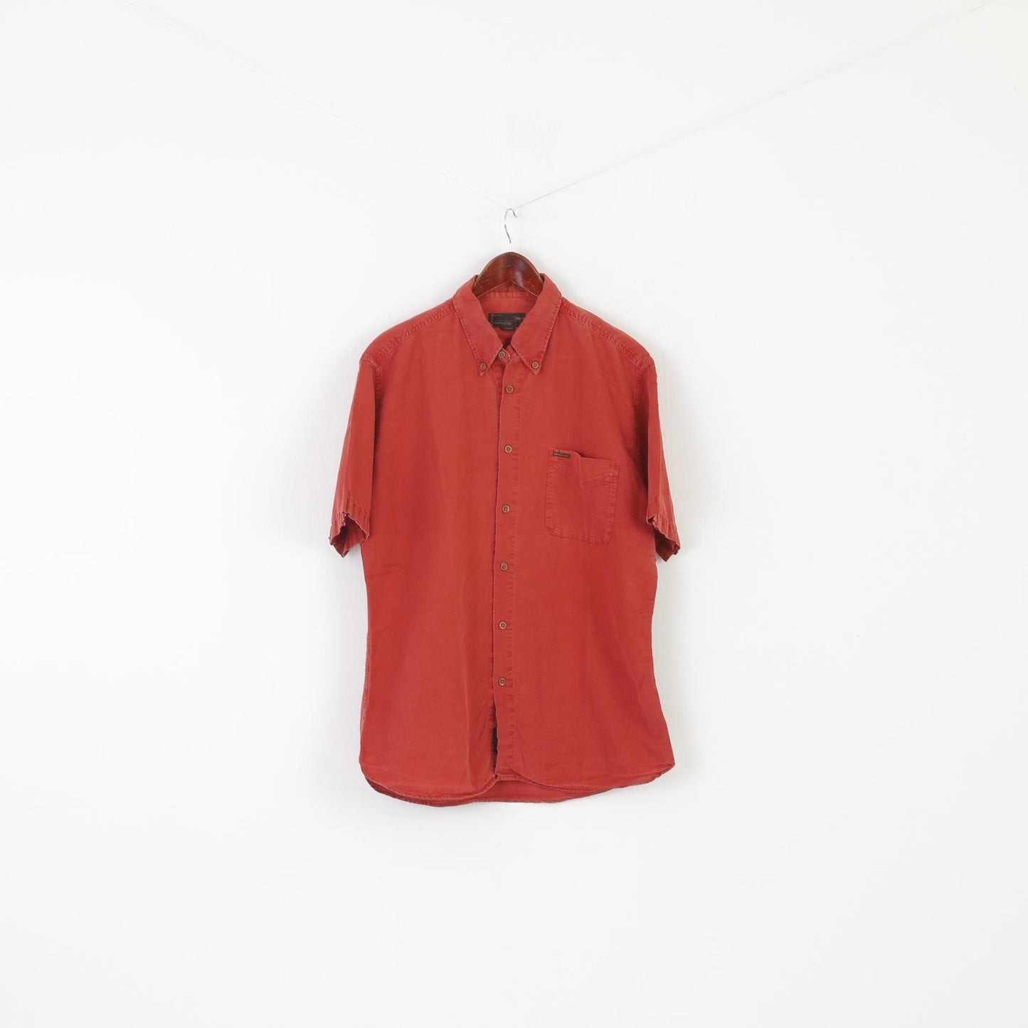 Malboro Classics Men XL Casual Shirt Brick Cotton Linen Vintage Short Sleeve Top
