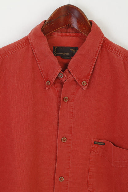 Malboro Classics Men XL Casual Shirt Brick Cotton Linen Vintage Short Sleeve Top
