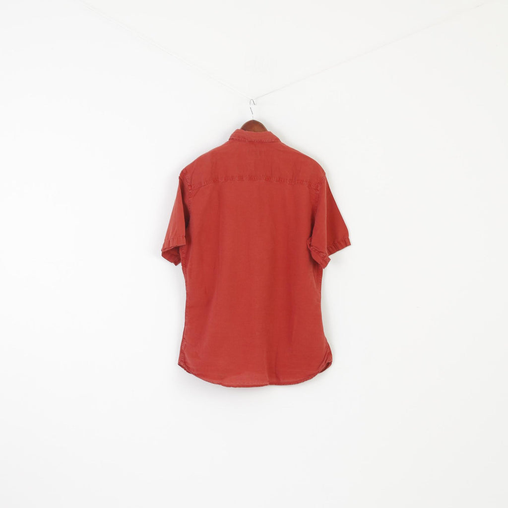 Malboro Classics Men XL Casual Shirt Brick Cotton Linen Vintage Short Sleeve Top
