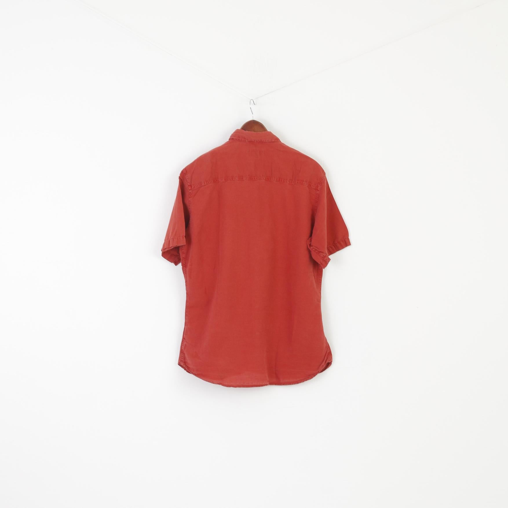 Malboro Classics Men XL Casual Shirt Brick Cotton Linen Vintage Short Sleeve Top