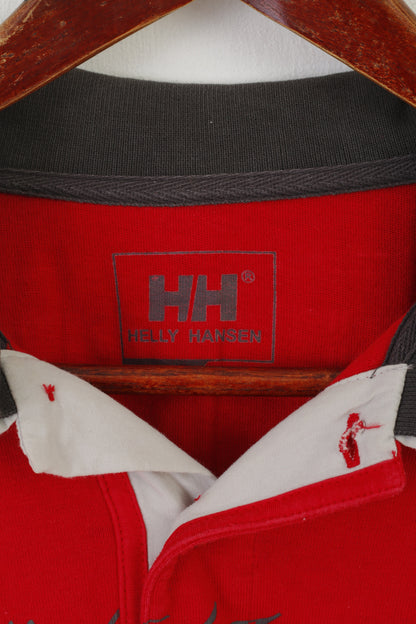 Helly Hansen Homme L Polo Rouge Coton Manches Longues Vintage N-77 Haut