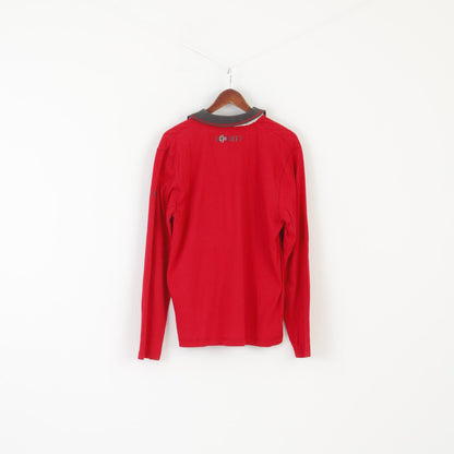 Helly Hansen Men L Polo Shirt Red Cotton Long Sleeved Vintage N-77 Top