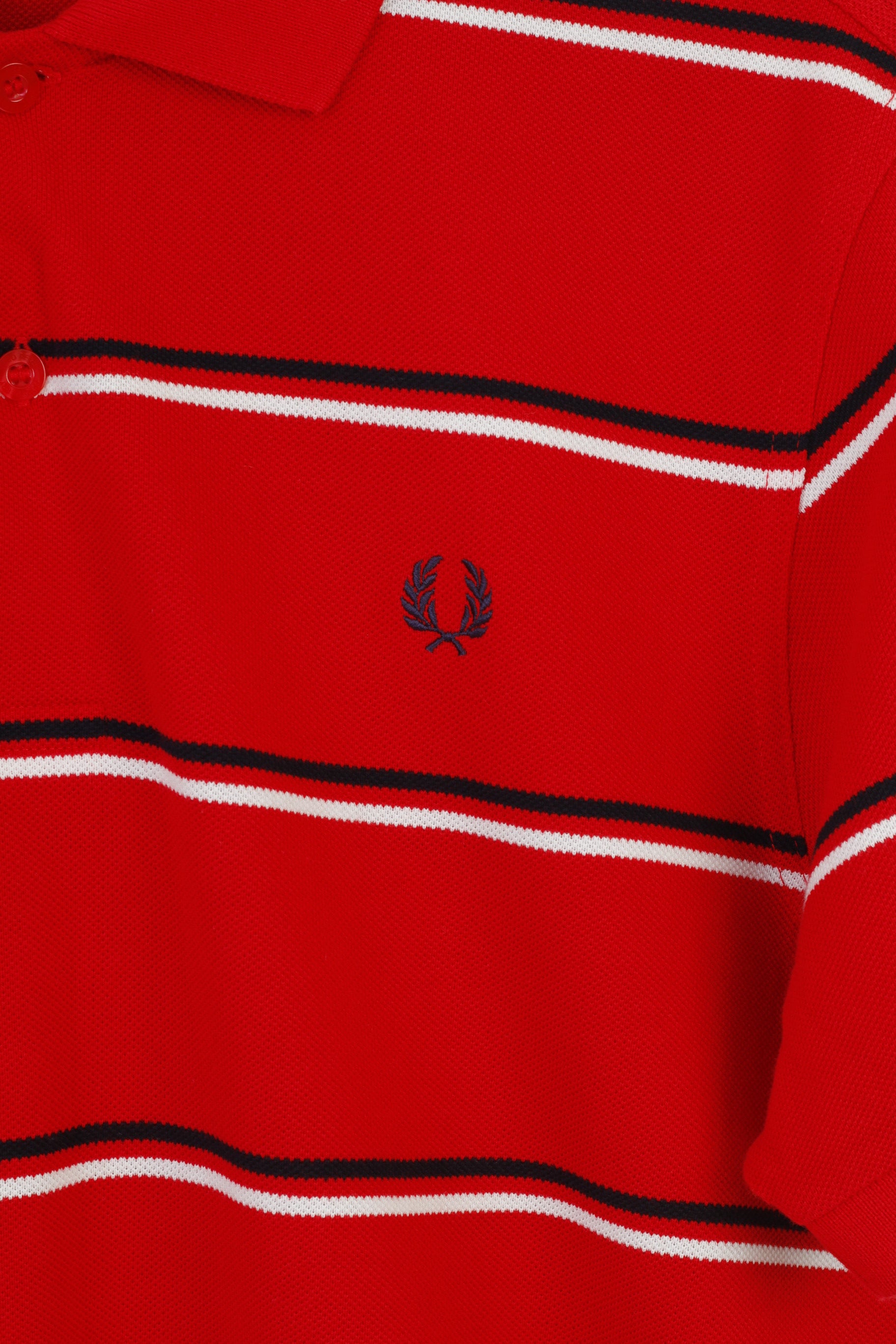 Fred Perry Men M Polo Shirt Red Cotton Pique Striped Detailed Buttons Vintage Top