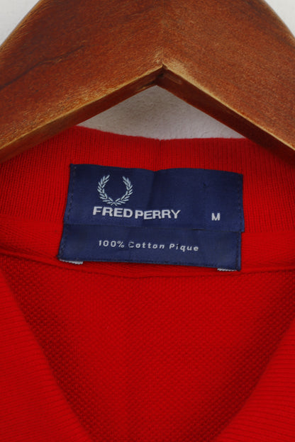 Fred Perry Hommes M Polo Rouge Coton Piqué Rayé Boutons Détaillés Haut Vintage 