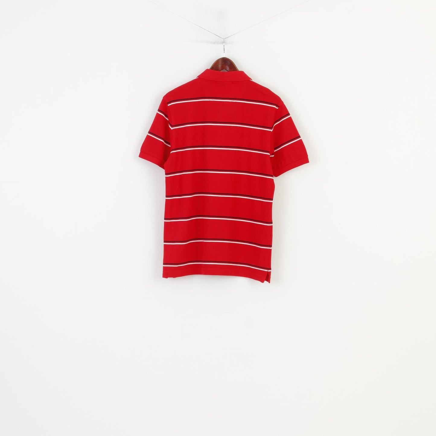 Fred Perry Hommes M Polo Rouge Coton Piqué Rayé Boutons Détaillés Haut Vintage 