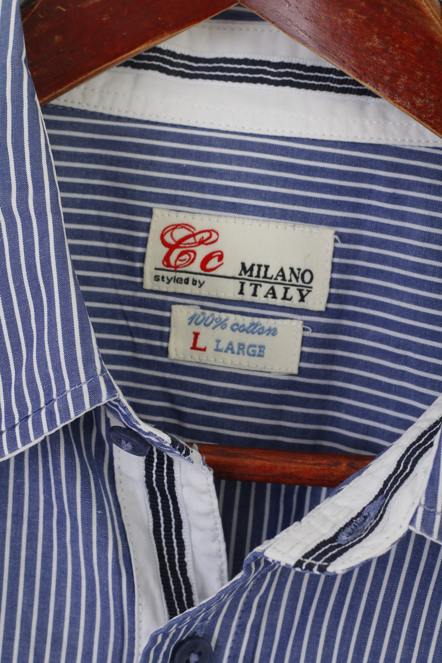 Milano Italia Camicia casual da uomo L Top a maniche corte vintage in cotone a righe