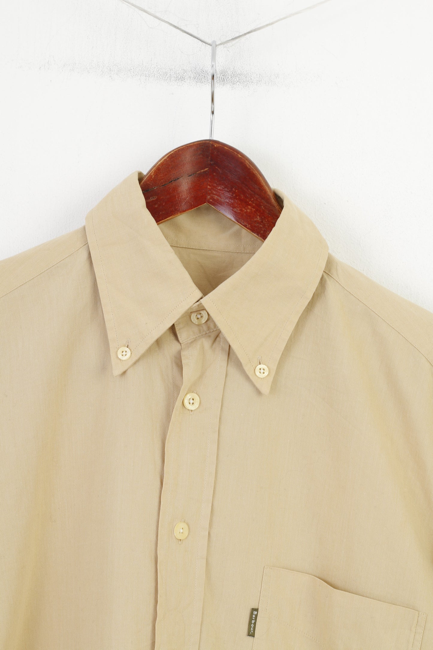 Barbour Men M Chemise décontractée à manches longues en coton beige Boutons Col Vintage Top classique 