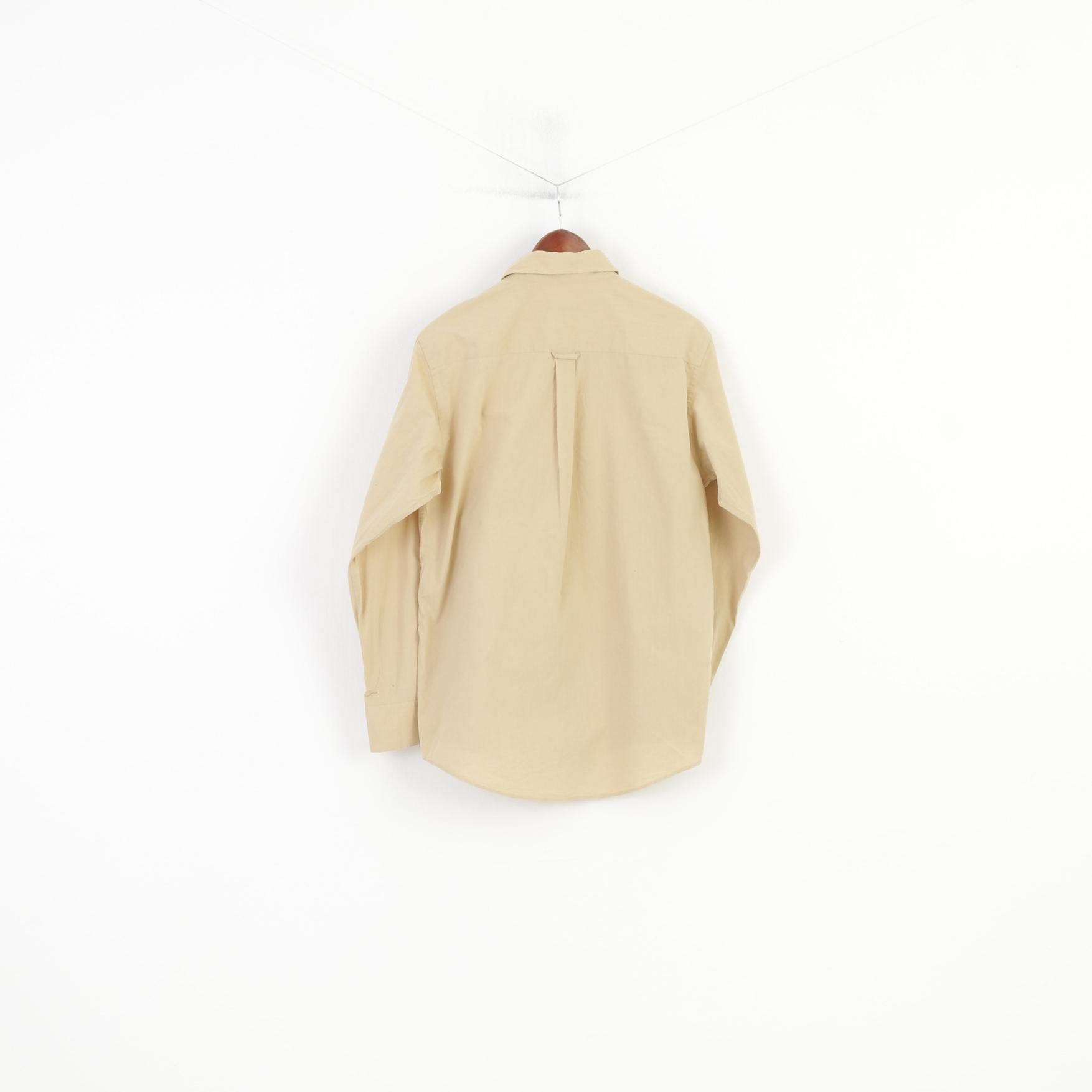 Barbour Men M Casual Shirt Long Sleeve Beige Cotton Buttons Down Collar Vintage Classic Top