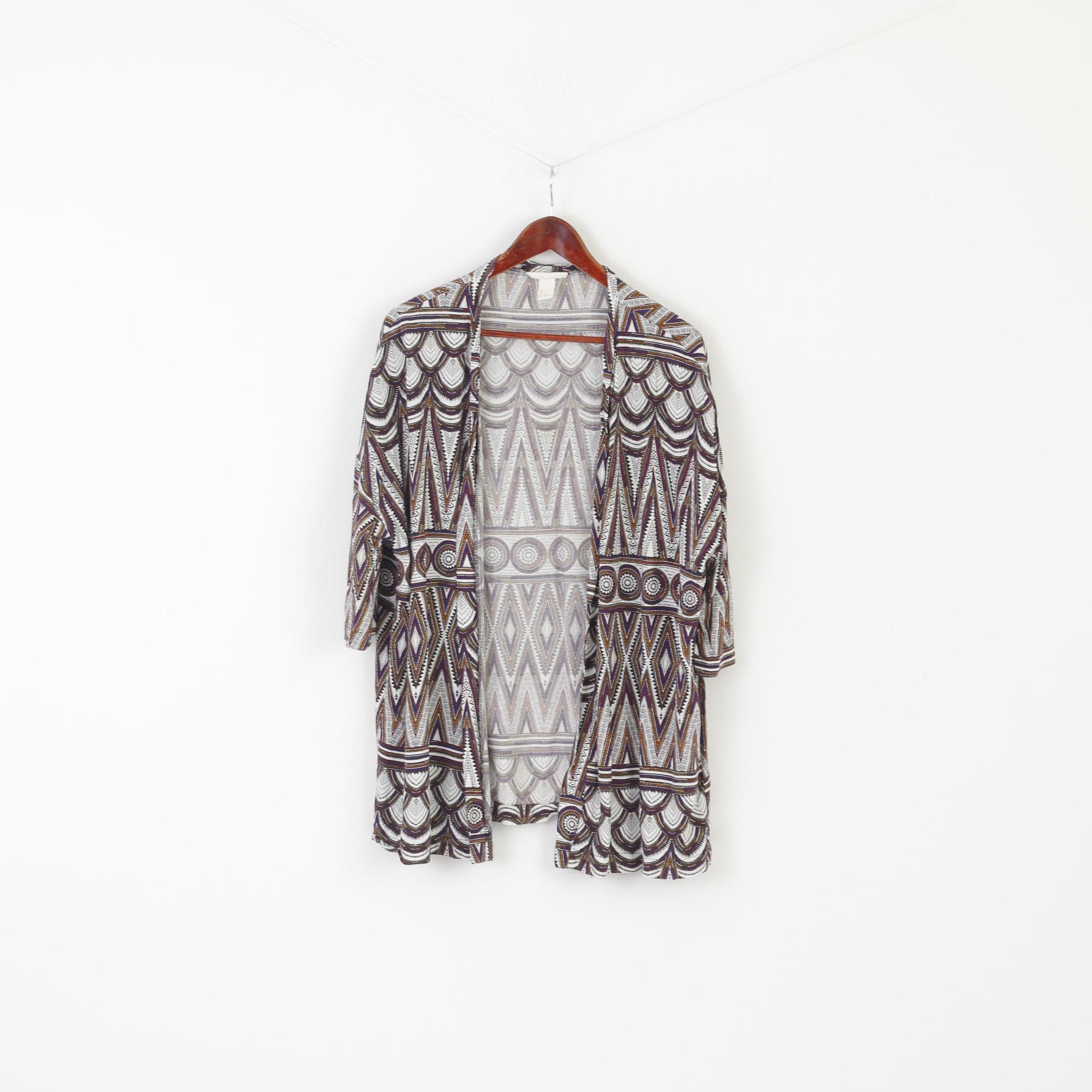 H&M Women L Patterned Blouse Vintage Style Soft Short Sleeve Top