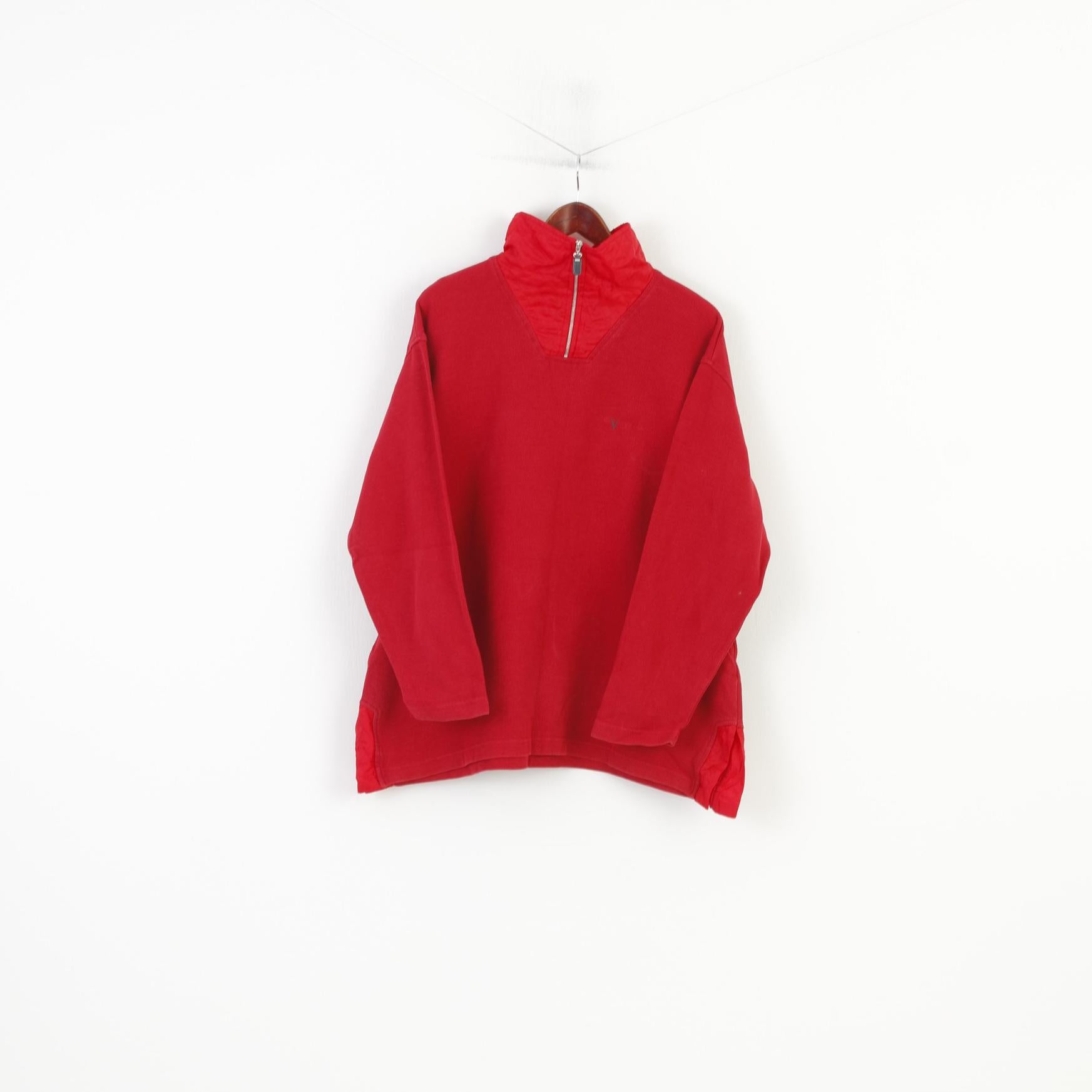 Colour Ville Men XL Jumper Red Cotton Sweater Zip Neck Vintage Sports Top