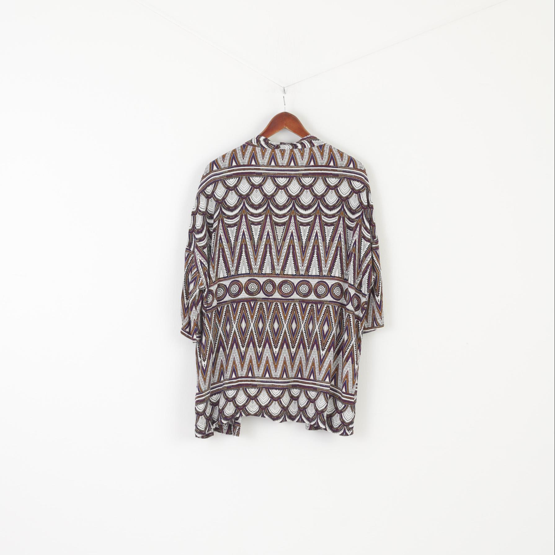 H&M Women L Patterned Blouse Vintage Style Soft Short Sleeve Top