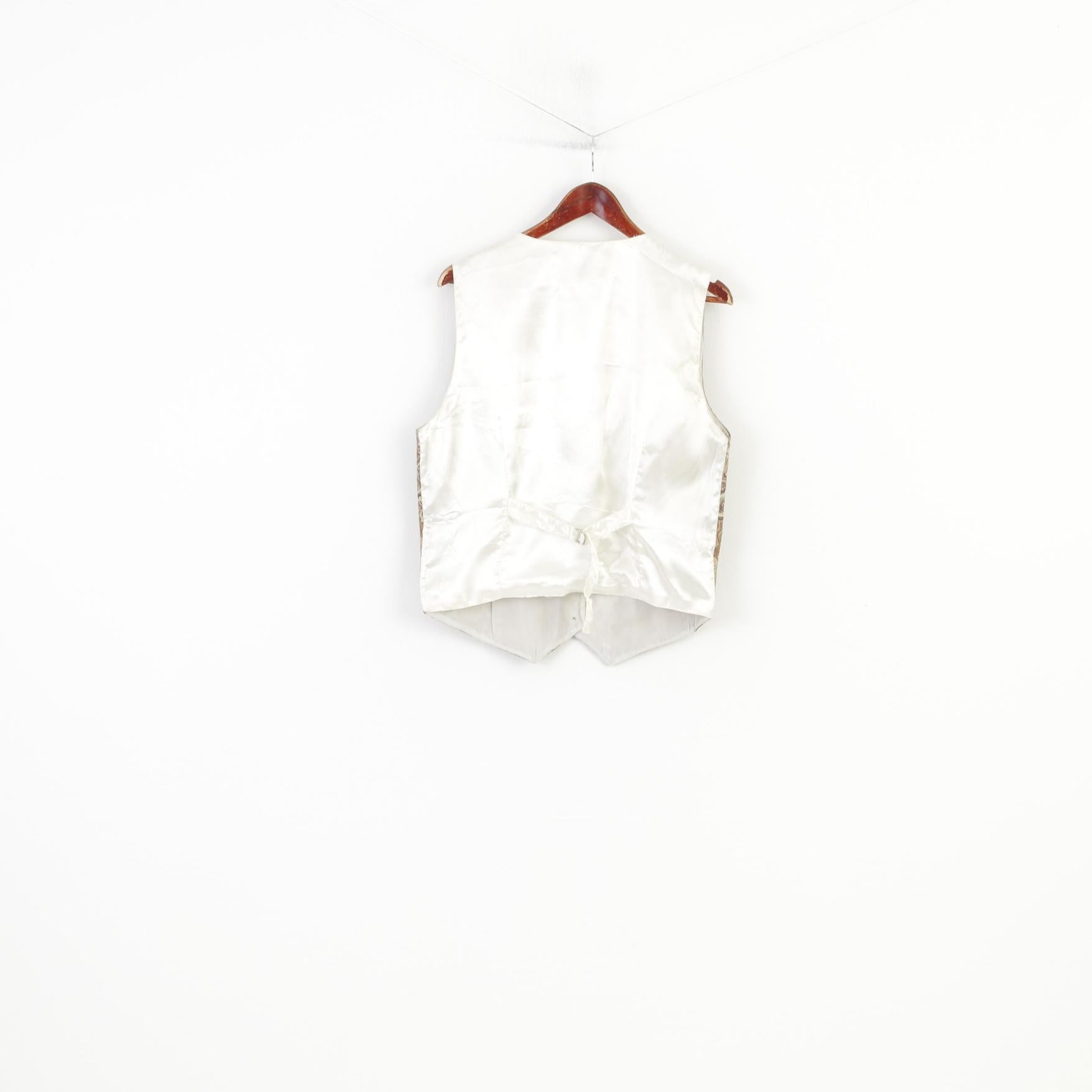 Basic Quality Women 44 L Vest Waistcoat Brown Vintage Embroidered Cotton Bottoms V Neck Top