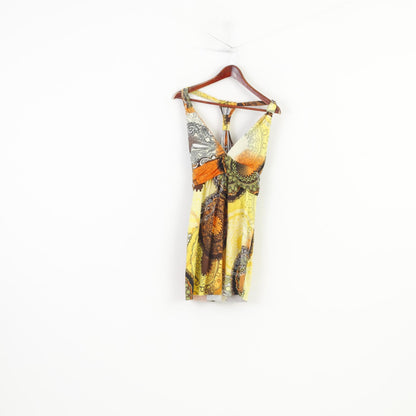 Stella Women XL M Tunic Sleeveless Yellow Abstarct Print Belt Elastic Summer Vintage Top