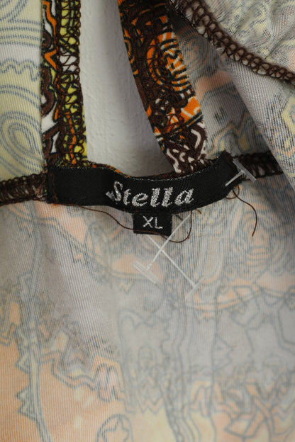 Stella Femme XL (M) Tunique Sans Manches Jaune Abstarct Imprimé Ceinture Élastique Été Vintage Top 