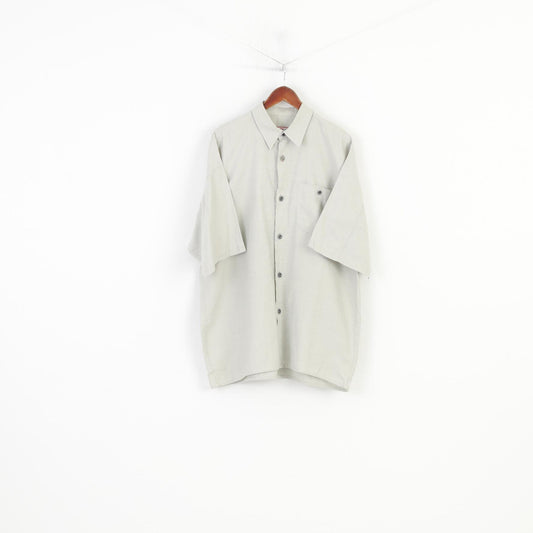Key West Men L 2XL Casual Shirt Grey Checkered Detailed Buttons Cotton Collar Short Sleeve Top
