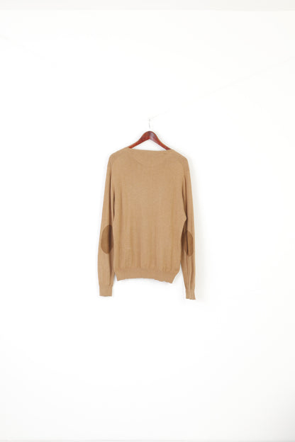 Massimo Dutti Men L Jumper Brown Soft Cotton Classic Vintage Logo Sweater
