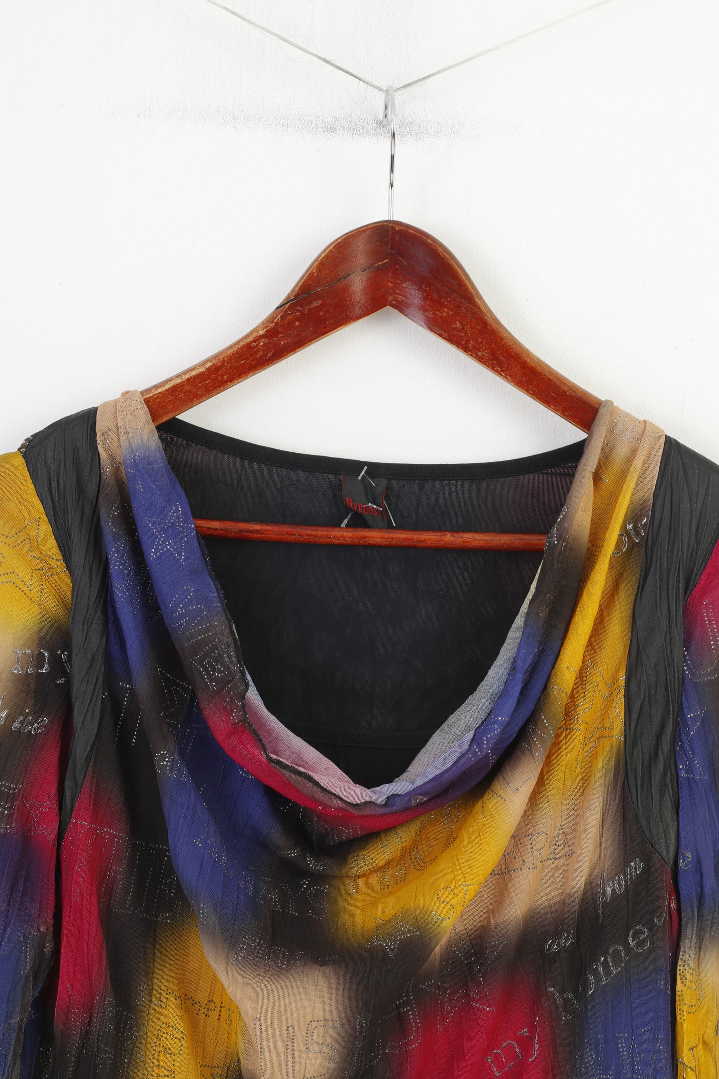 Hypnosy Tunica da donna multicolore a maniche lunghe elasticizzata in rete astratta vintage Summera con paillettes