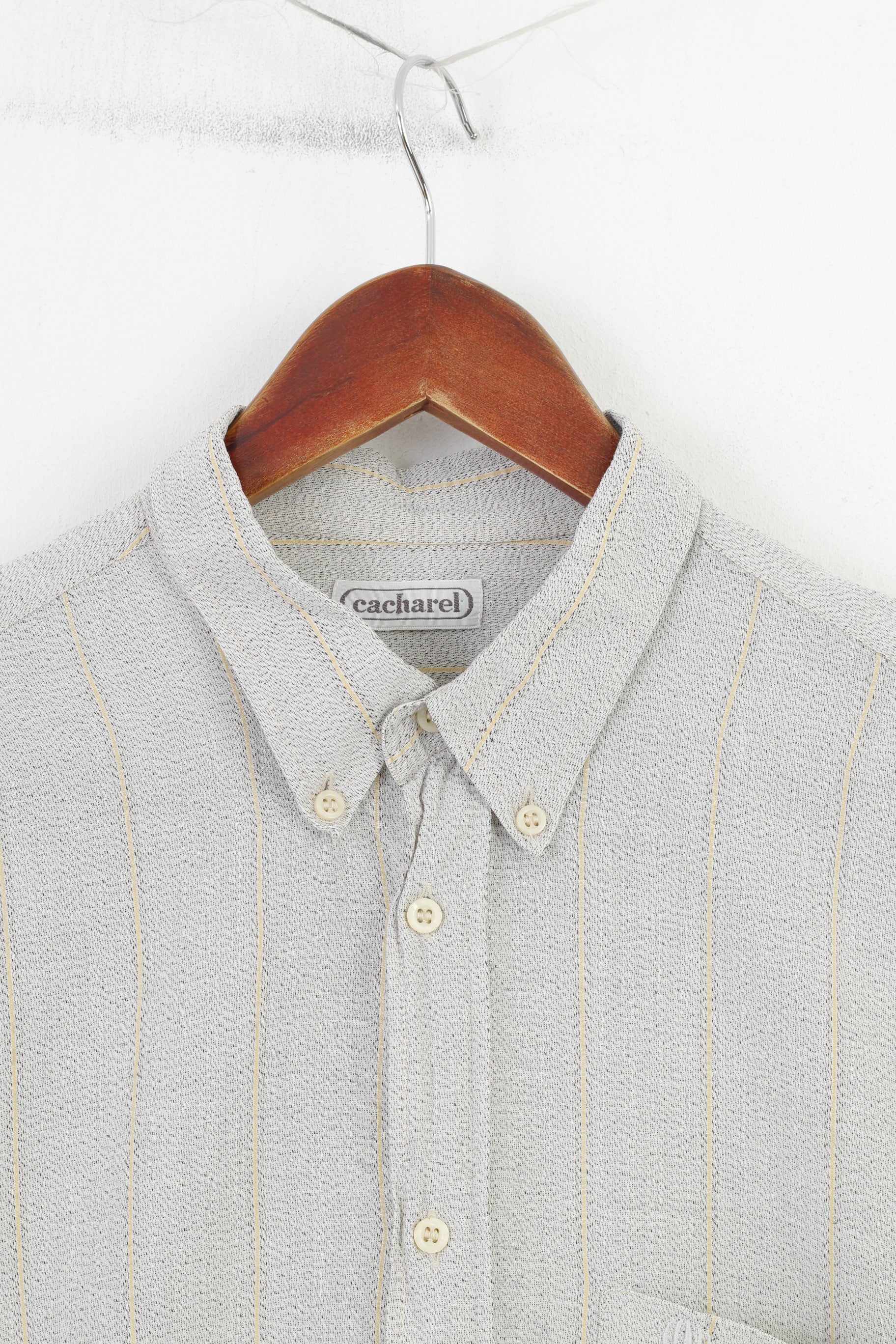 Cacharel Homme 16 41 M Chemise Décontractée Rayée Gris Clair Col Boutonné Haut à Manches Longues