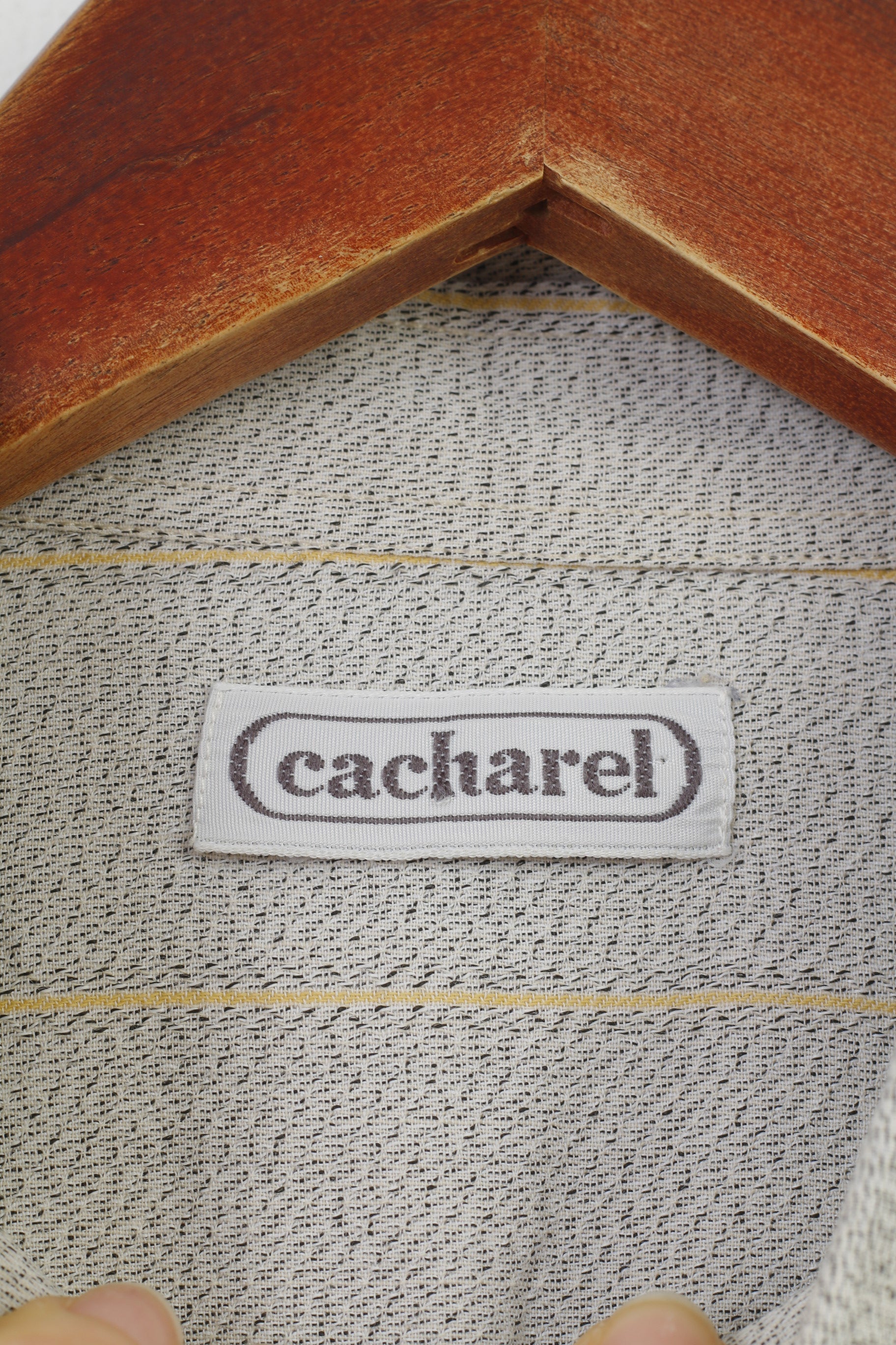 Cacharel Homme 16 41 M Chemise Décontractée Rayée Gris Clair Col Boutonné Haut à Manches Longues