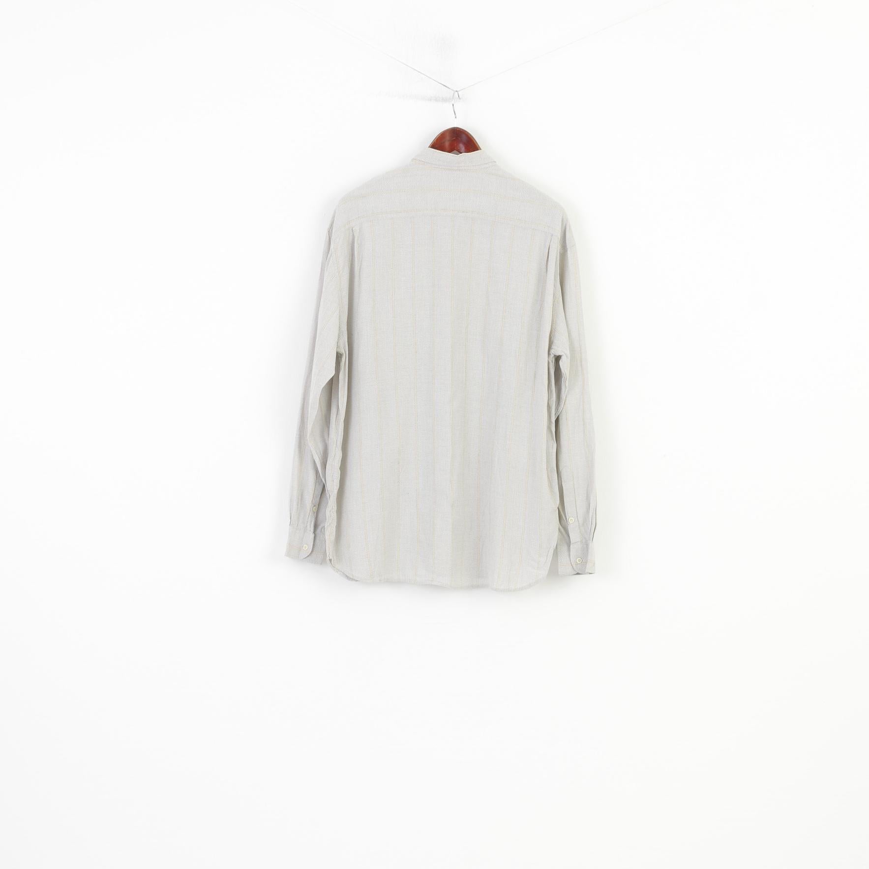 Cacharel Homme 16 41 M Chemise Décontractée Rayée Gris Clair Col Boutonné Haut à Manches Longues