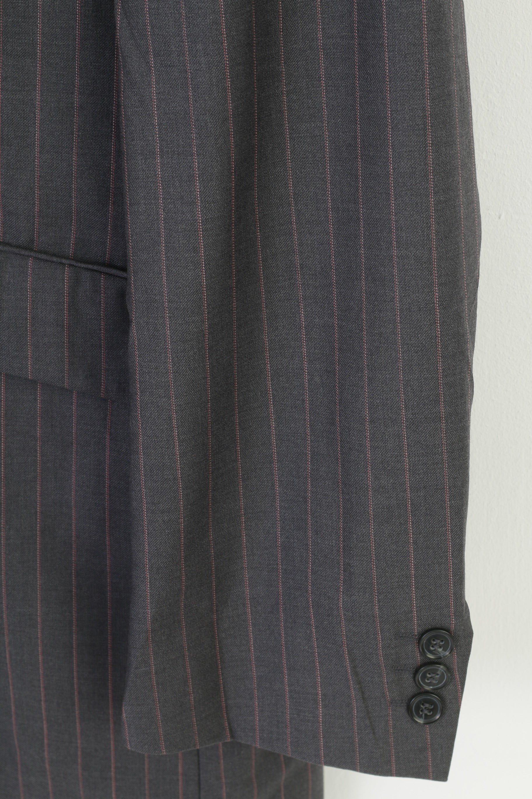 Stvdio Jeff Banks Men 44 54 Blazer Grey Single Breasted Wool Shoulder Pads Long Striped Jacket