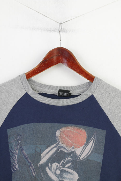 Felpa Cedar Wood State da donna XL in cotone grigio blu scuro Looney Tunes Bunny girocollo top vintage