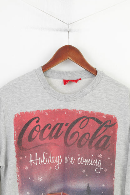 Felpa da uomo Cedar Wood State Felpa grigia con grafica Coca Cola Santa girocollo top vintage