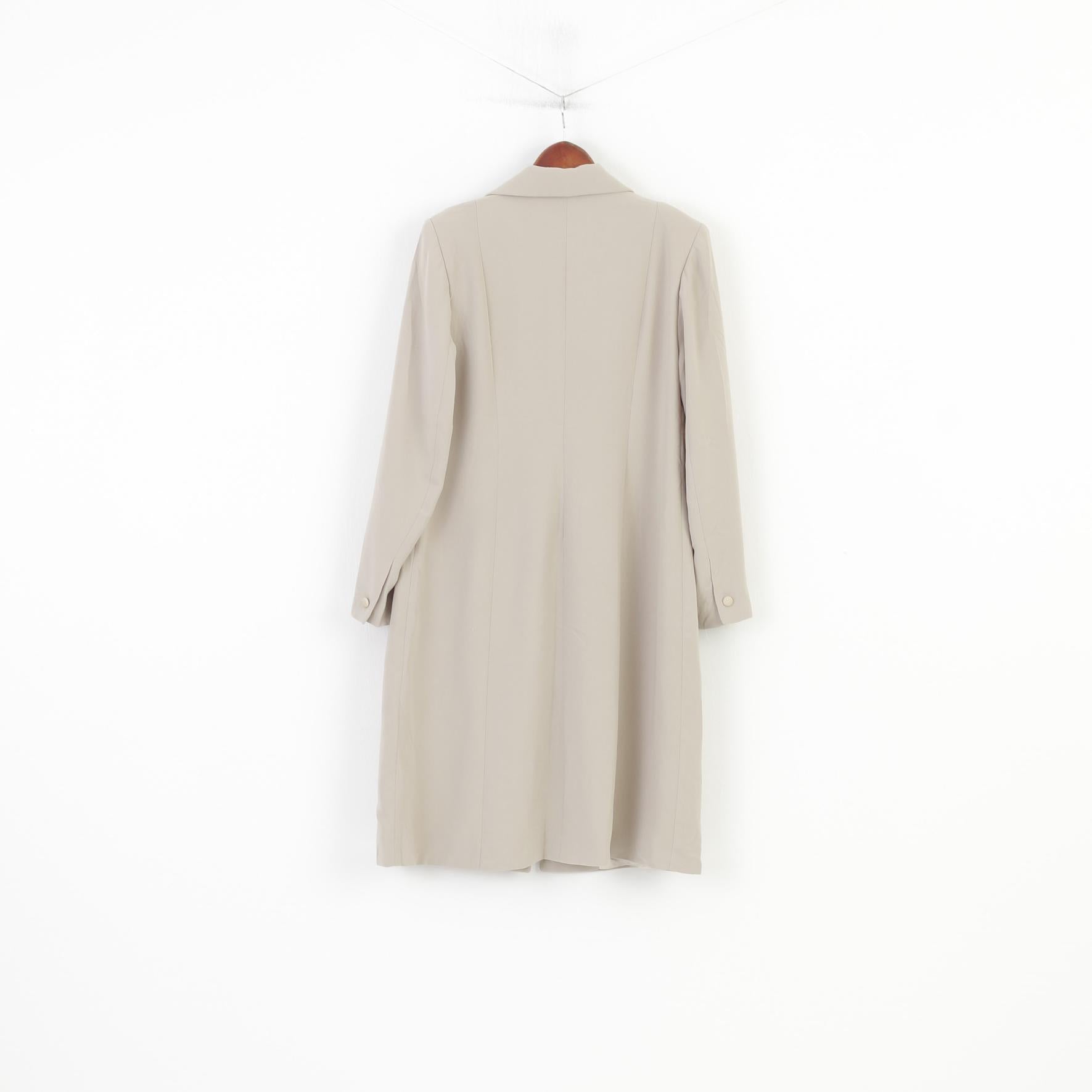 Doganer femmes 44 L manteau simple boutonnage Beige épaulettes brodées fleurs bas col veste Vintage