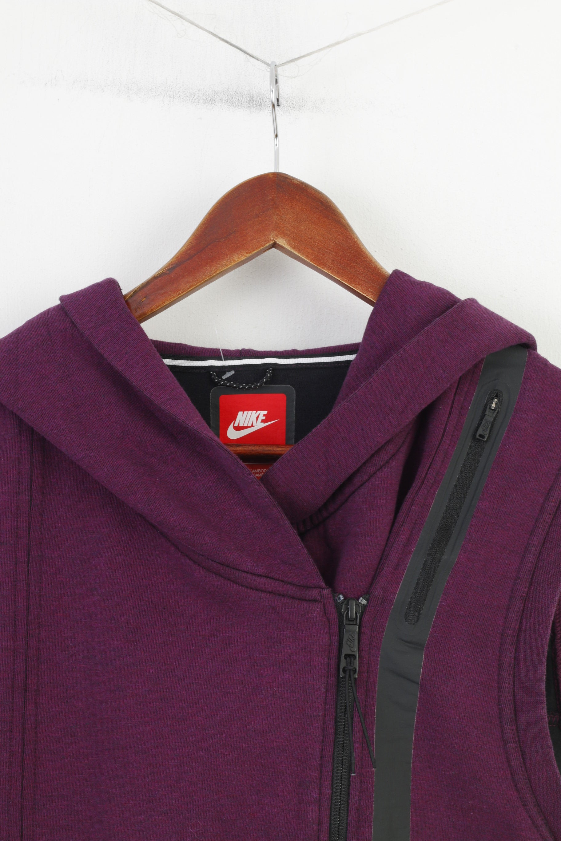 Nike Women M Vest Bodywarmer Hooded Purple Full Zipper Sportswear Pockets Outwear Cotton Vintage Top