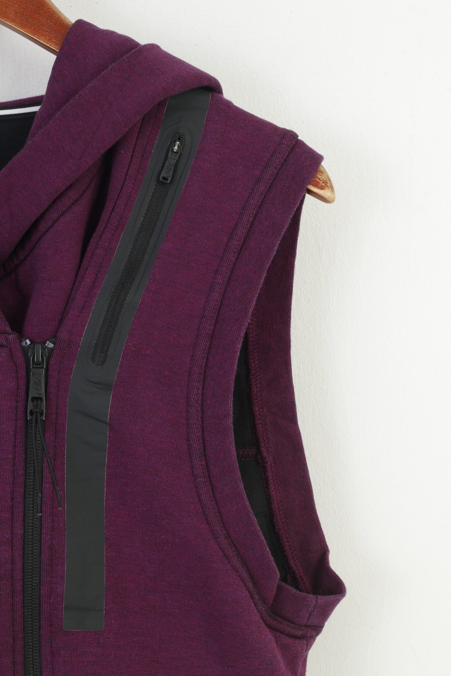 Nike Women M Vest Bodywarmer Hooded Purple Full Zipper Sportswear Pockets Outwear Cotton Vintage Top