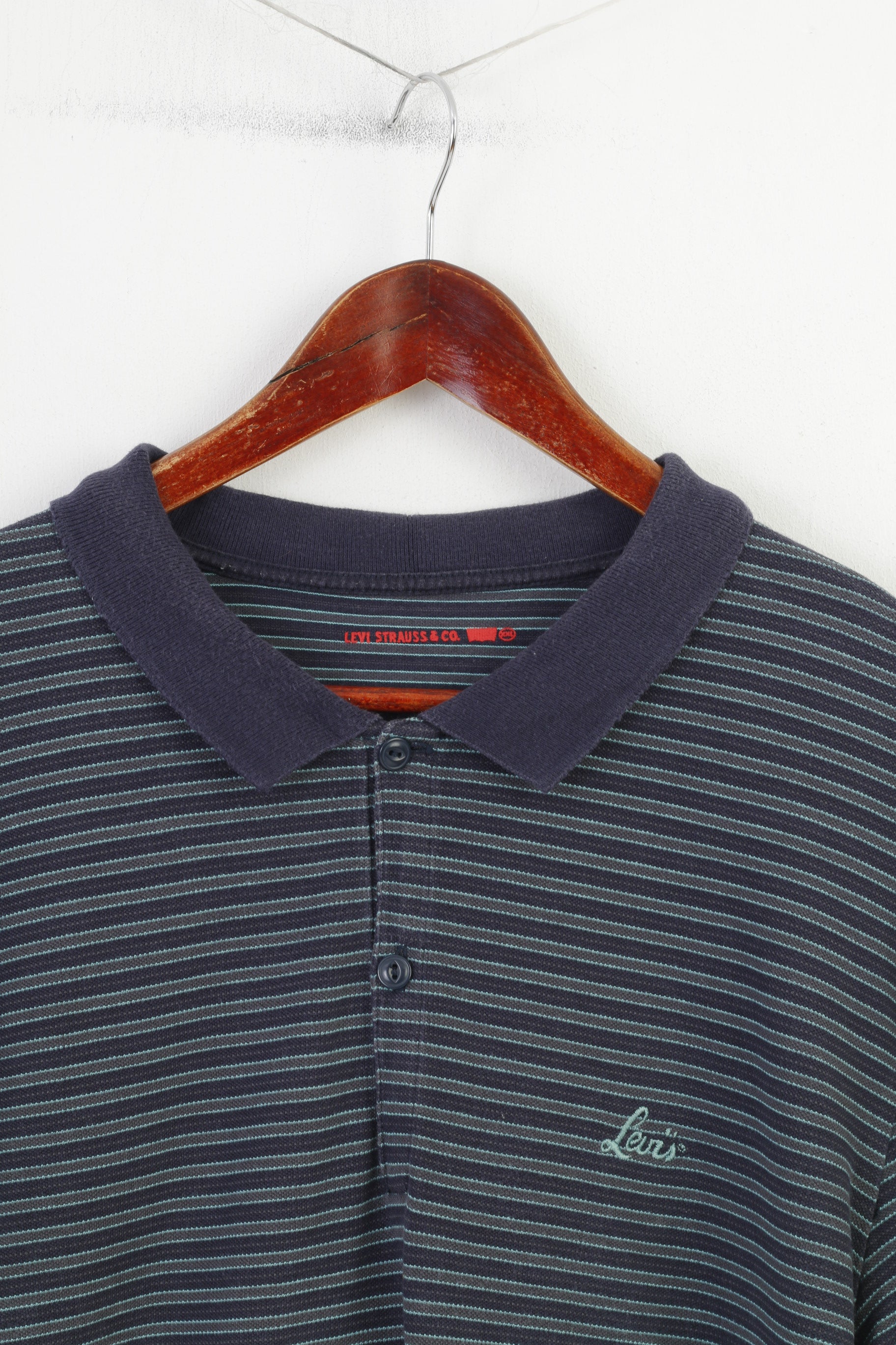 Levi Strauss & Co Men L Polo Shirt Navy Striped Long Sleeve Classic Levi's  vintage Top