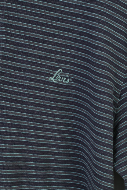 Levi Strauss &amp; Co Polo da uomo L Polo a maniche lunghe a righe blu scuro Classico top vintage Levi