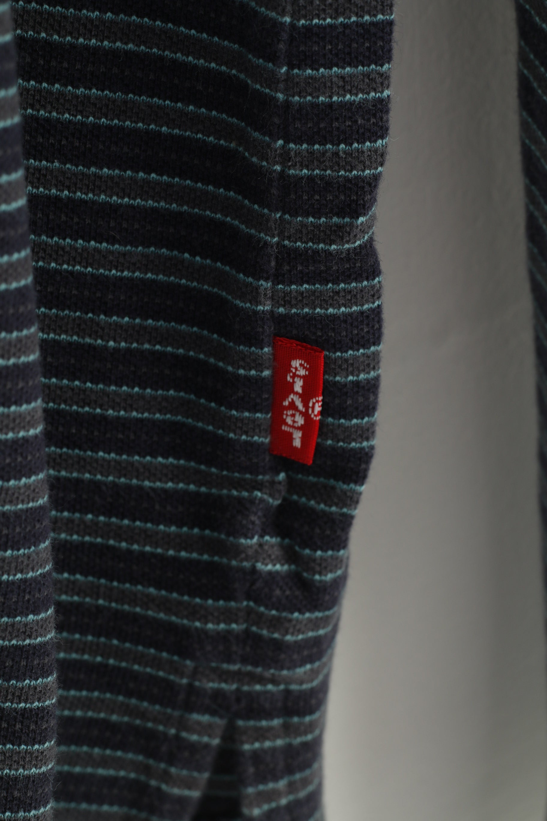 Levi Strauss &amp; Co Polo da uomo L Polo a maniche lunghe a righe blu scuro Classico top vintage Levi