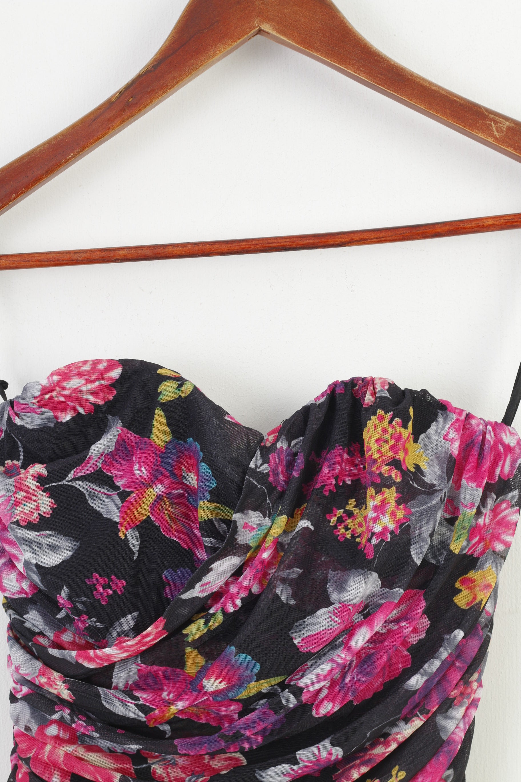 PussyCat London Mini robe rose bandeau à volants et fleurs noires pour femme