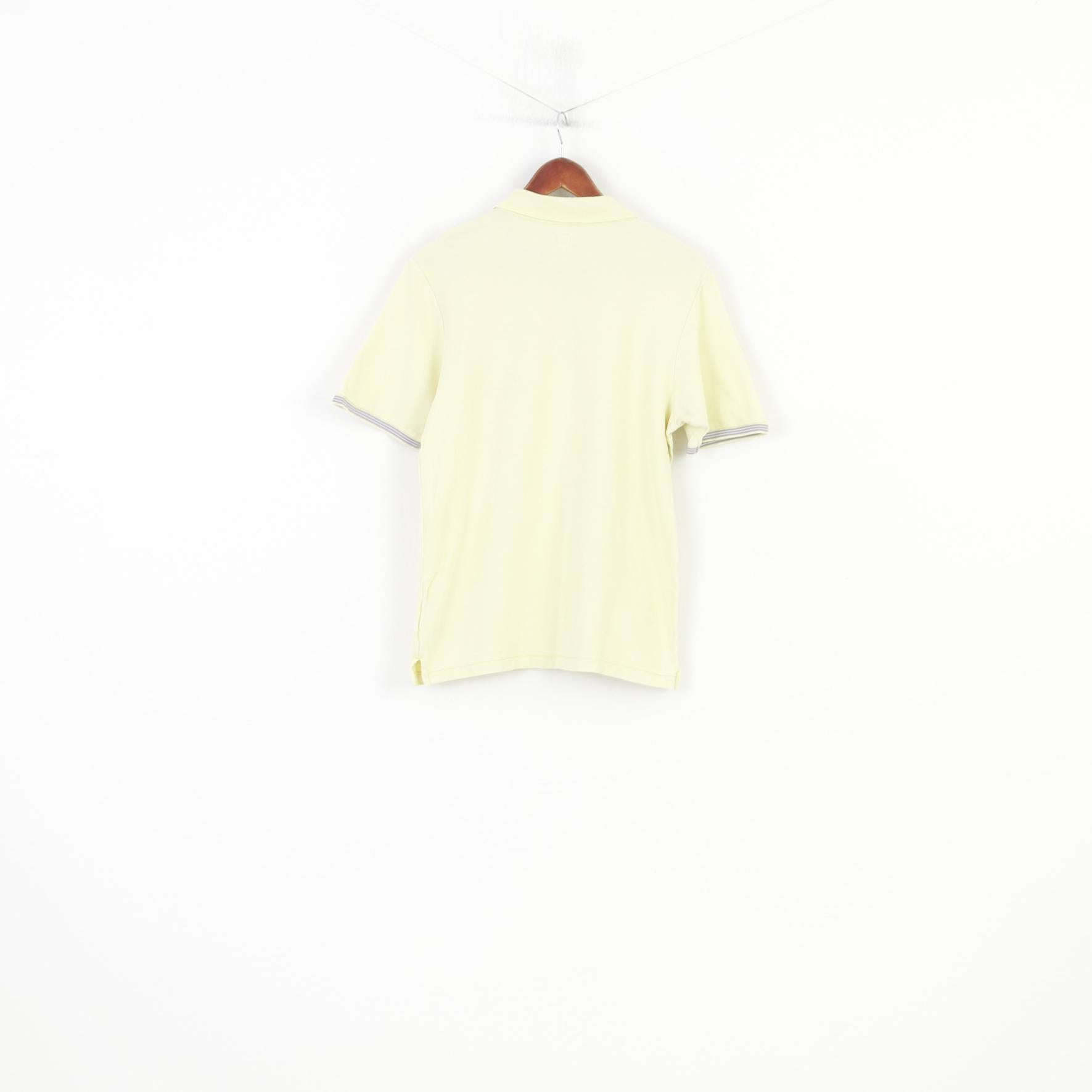 Adidas Men M Polo Shirt Yellow Buttons Detailed  3 Stripes Short Sleeve Top