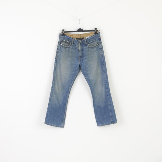 Levi Strauss Denim Men 34 30 Jeans Signature Low Boot Trousers Navy Cotton Straight