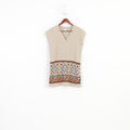 Madeleine Women M 10/12 Vest  Shirt Beige Cotton  V Neck Geometric Print Top