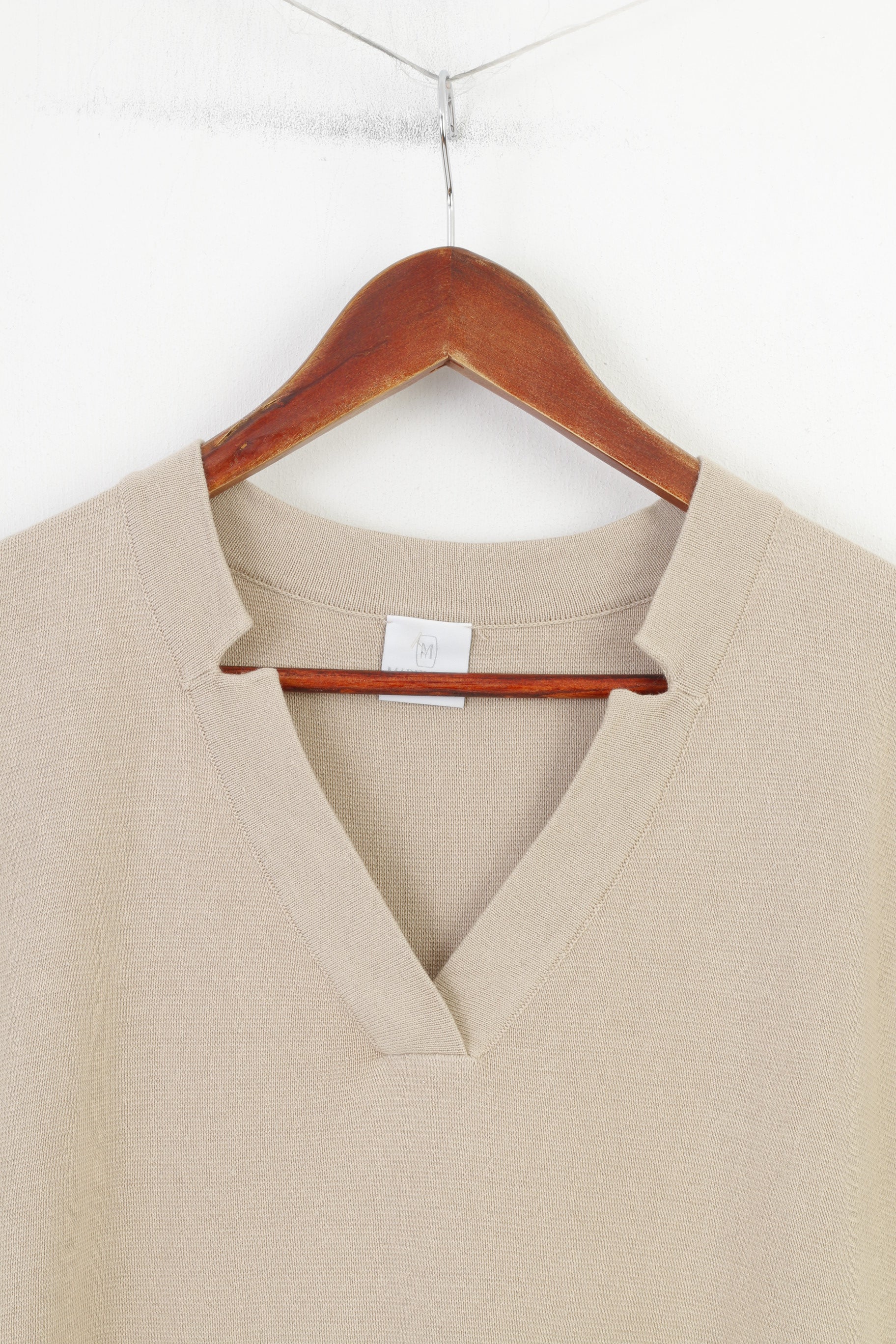 Madeleine Femme M 10/12 Gilet Chemise Beige Coton Col V Imprimé Géométrique Haut