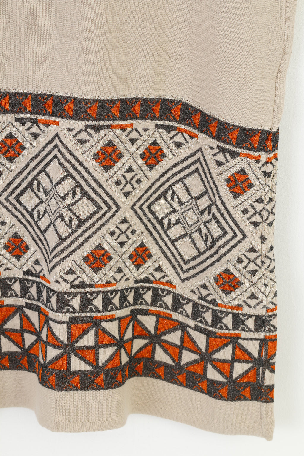 Madeleine Donna M 10/12 Canotta Camicia Beige Cotone Scollo a V Stampa geometrica