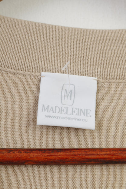 Madeleine Women M 10/12 Vest  Shirt Beige Cotton  V Neck Geometric Print Top
