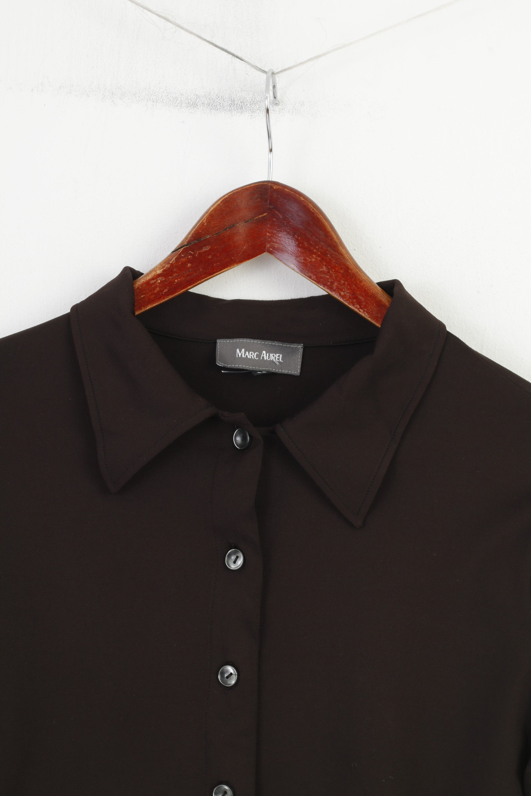 Marc Aurel Femmes 38 M Chemise Décontractée Chemisier En Nylon Marron Bas Extensible Col Haut Vintage