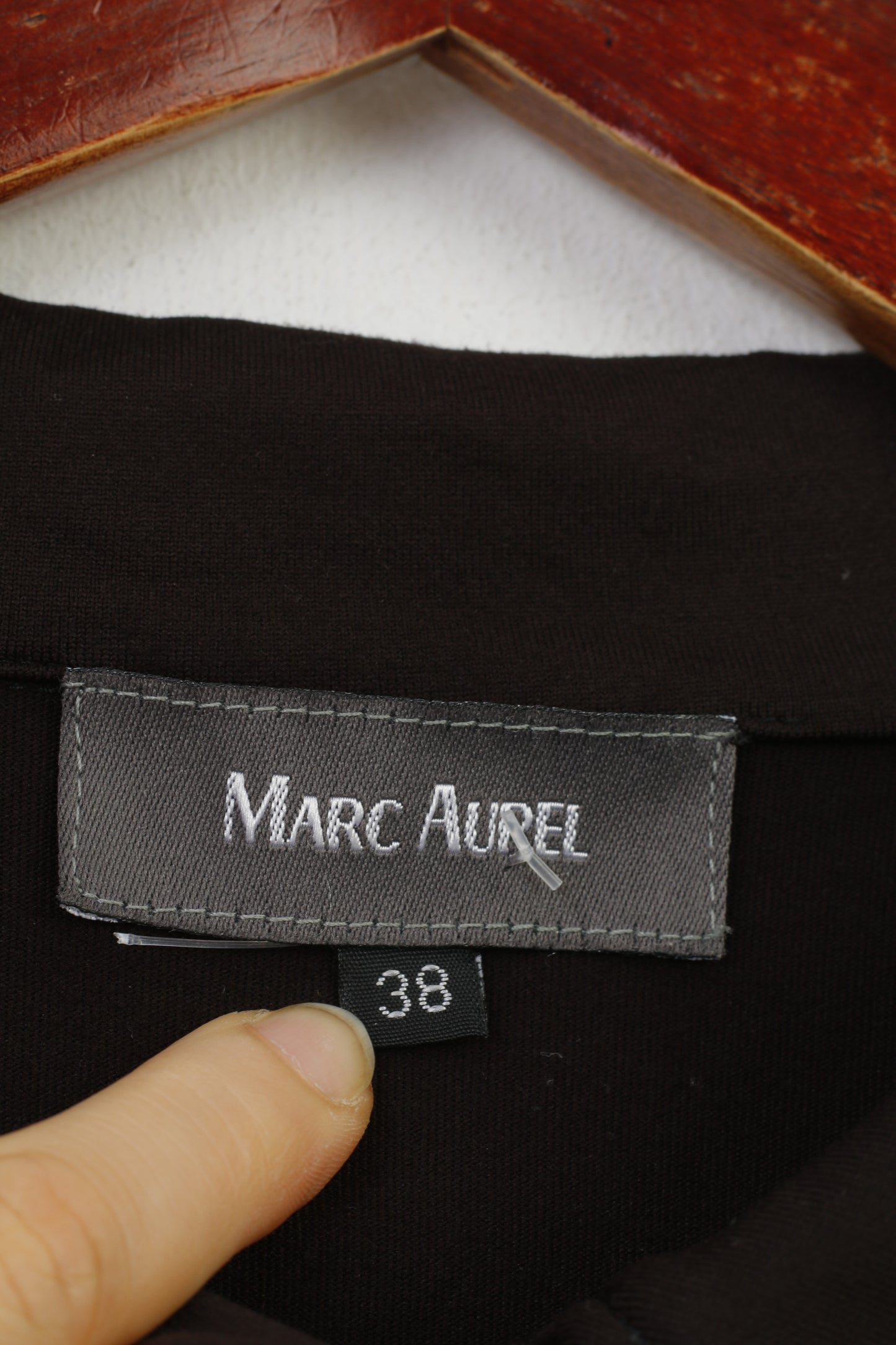 Marc Aurel Women 38 M Casual Shirt Brown Nylon Blouse Stretch Bottoms Collar Vintage Top