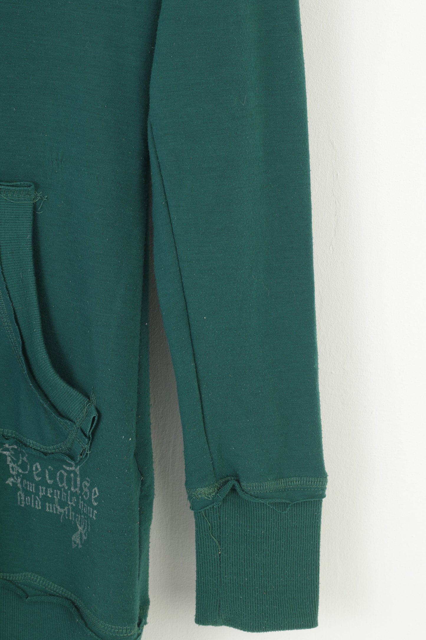 M.Elysse Women M Sweatshirt Green Hooded Long Tunic Kangaroo Pocket V Neck Vintage Top