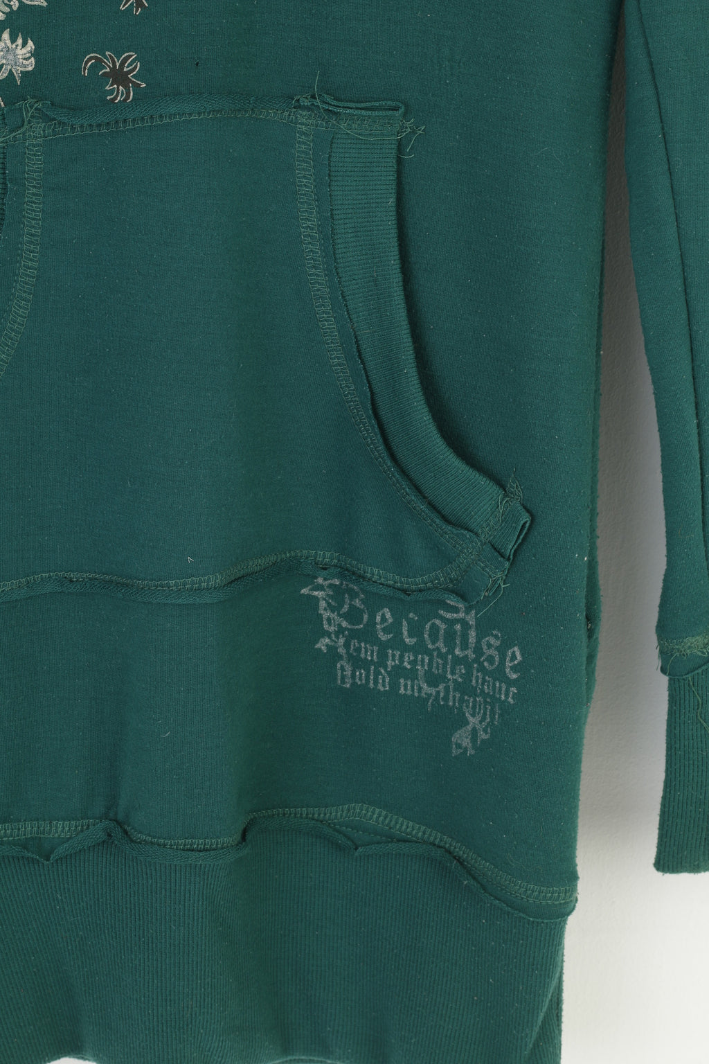 M.Elysse Femme M Sweat Vert À Capuche Longue Tunique Poche Kangourou Col V Haut Vintage