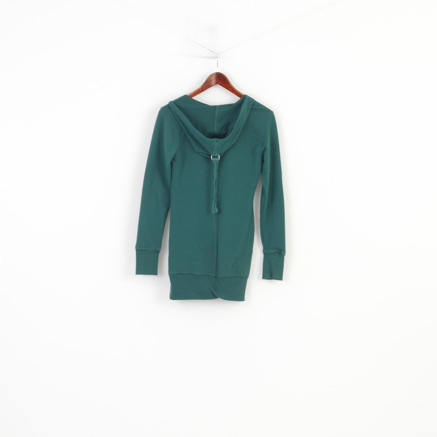 M.Elysse Women M Sweatshirt Green Hooded Long Tunic Kangaroo Pocket V Neck Vintage Top