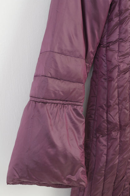 Feyem Veste pour femme en nylon brillant violet rembourré longue fabriquée en Italie avec col à fermeture éclair et bas à boutons-pression