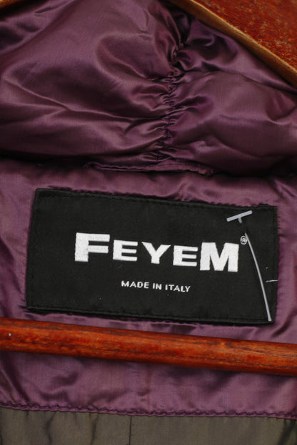 Feyem Veste pour femme en nylon brillant violet rembourré longue fabriquée en Italie avec col à fermeture éclair et bas à boutons-pression